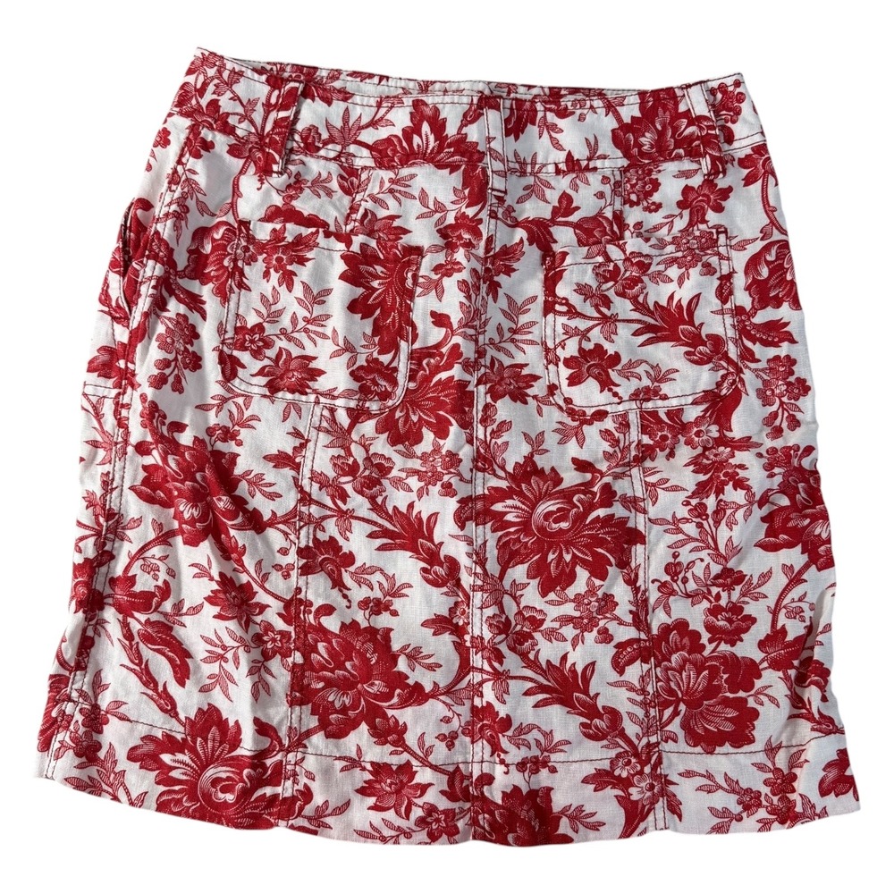 Ann Taylor Red White Floral Print Linen Skirt Womens Size 8‎ Cottagecore Casual - Picture 2 of 7